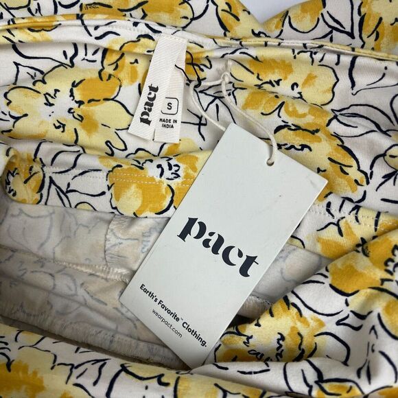 NWT Pact Organic Cotton Fit Flare Halter Dress Size Small Pockets Yellow Floral - Picture 4 of 10
